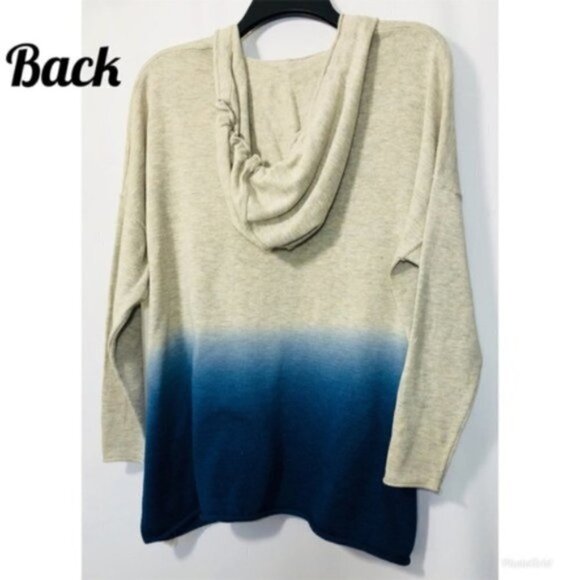 Chaps Womens Blue Ombre Tie Dyed Long Sleeve Pull Over Kangaroo Hoodie Sz S New - Picture 6 of 9